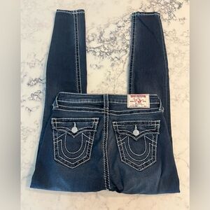 True Religion Women’s Skinny Denim Jeans Flap Big T Distressed  Stretch 28 EUC